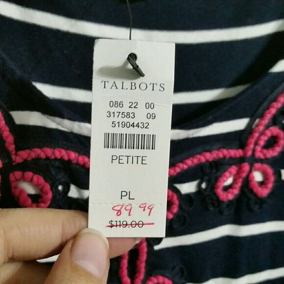 Talbots Striped Embroidered Stretchy Scoop Neck Maxi Dress Size LP Large Petite - Picture 5 of 5